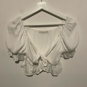 White Puff Sleeve Tie-Front Top